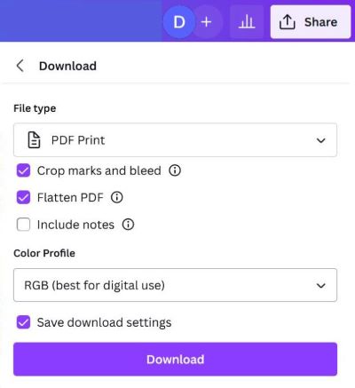 Canva Settings for Print
